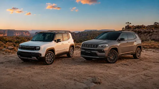 Dois SUVs Jeep em um belo pôr do sol